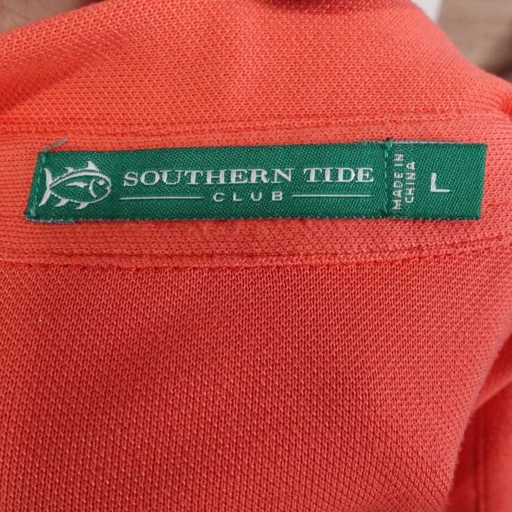 Southern Tide Club Polo Shirt Mens Large Orange Polyester Spandex Collared